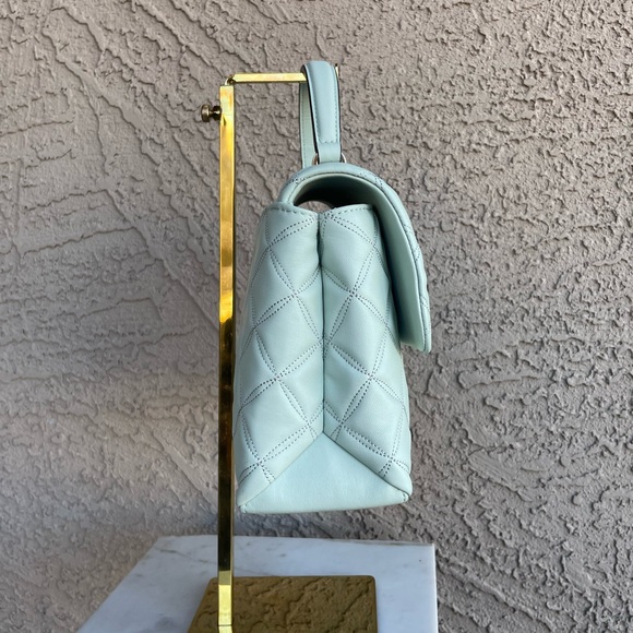 KATE SPADE Mint Blue Quilted Natalia Flap Satchel Bag w Top Handle Chain Strap - Picture 12 of 15